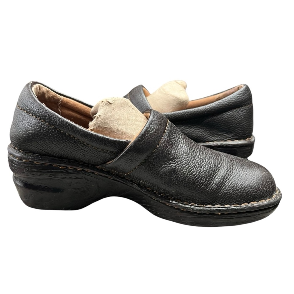 Bolo Clogs Women's Shoes Slip-On Wedge Leather Comfort Casual‎ Dark Brown